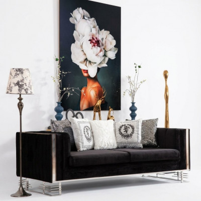 Schwaarzen Designer Dräisëtzer Wunnzëmmer 3-Sëtzer Metallkader Canapé