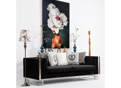 Schwaarzen Designer Dräisëtzer Wunnzëmmer 3-Sëtzer Metallkader Canapé