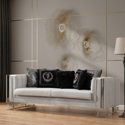 Wäisst Modern Textil Sofa Wunnzëmmer 3-Sëtzer Luxus Polster Couche