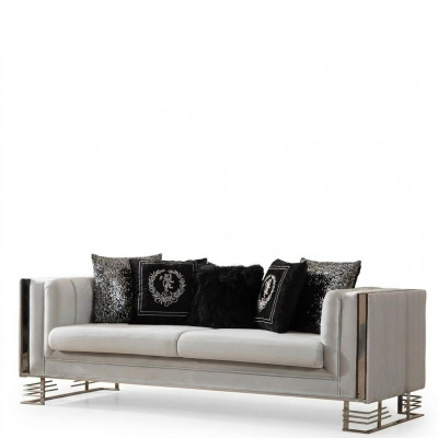 Wäisst Modern Textil Sofa Wunnzëmmer 3-Sëtzer Luxus Polster Couche