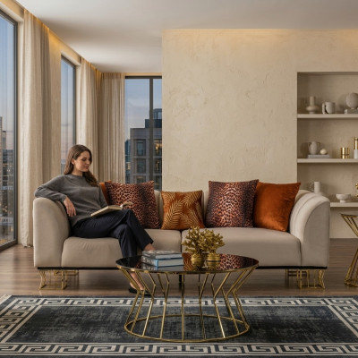 Canapé 3-Sëtzer Exklusiver Béige Living Zëmmer Dräisëtzer Luxus Sofaen