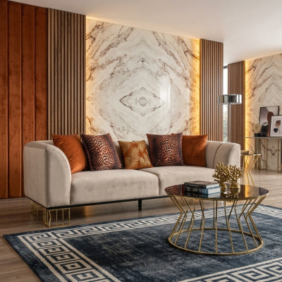 Canapé 3-Sëtzer Exklusiver Béige Living Zëmmer Dräisëtzer Luxus Sofaen