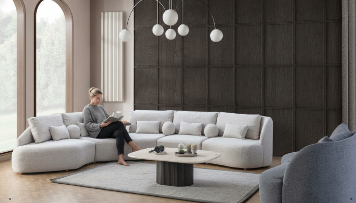 Wäisst Ecksofa Moderne L-Form Sofa Wunnzëmmer Couchen Holzgestell Sofa
