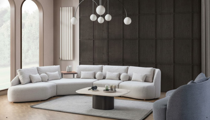 Wäisst Ecksofa Moderne L-Form Sofa Wunnzëmmer Couchen Holzgestell Sofa