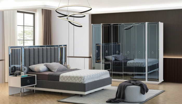Designer Schlofzëmmer-Garnitur Duebelbetter Nuetsdësch Kleederschaf