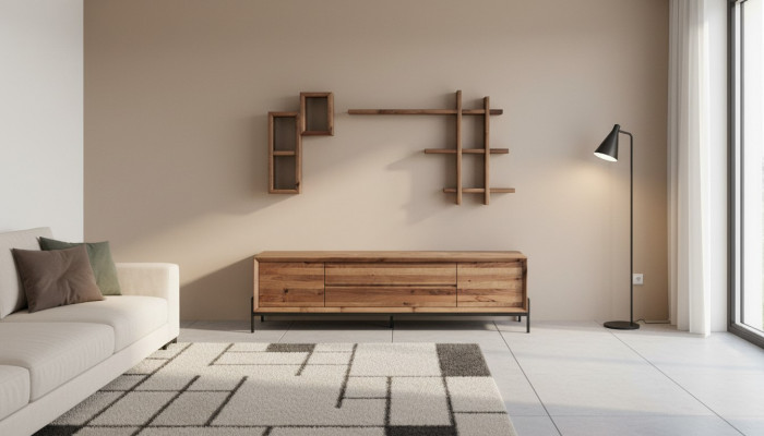 Brongt modern 3-dierende Sideboard mat Regaler Wunnzëmmer Holz Miwwelen
