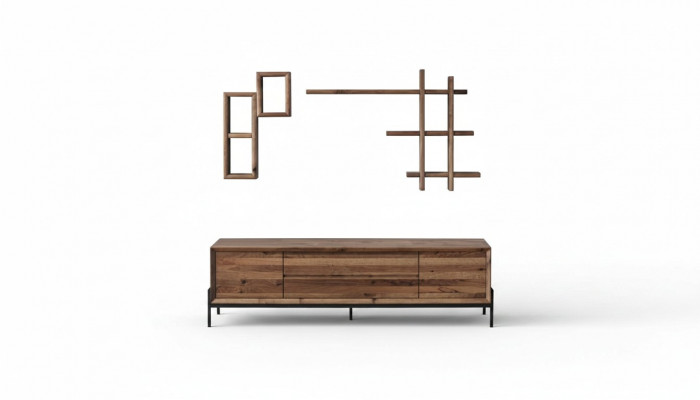 Brongt modern 3-dierende Sideboard mat Regaler Wunnzëmmer Holz Miwwelen