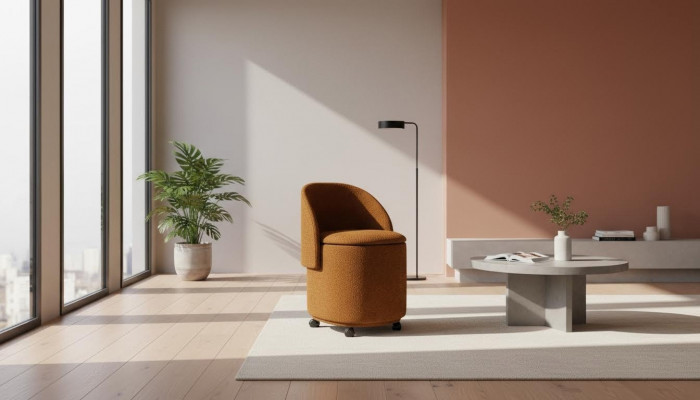 Designer Orange Polsterstull Pouf-Stull Mat Stauraum Iesszëmmer Miwwelen