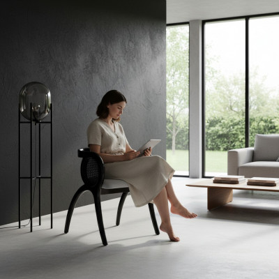 Grau-Schwaarze Designer Stull Luxuséisenzéier Sëtz Esszëmmer Still