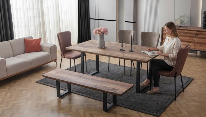 Brong Iesszëmmermiwwel Luxuriéisen Iessdësch 4x Polstersstill Holz Bänk