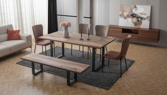 Brong Iesszëmmermiwwel Luxuriéisen Iessdësch 4x Polstersstill Holz Bänk