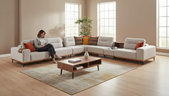 Wäisst Ecksofa Designer L-Form Couch Polstersofas Wunnzëmmer Couchen