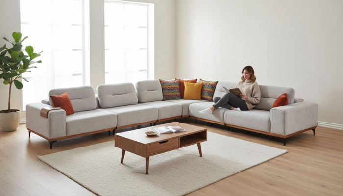 Gro Sofa-Eck Exklusiv L-Form Garnitur Luxuriéis Wunnzëmmer Miwwelen