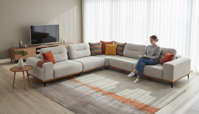 Wäisst exklusivt L-Form Polstersofa Designer Ecksofa Wunnzëmmer Sëtz.