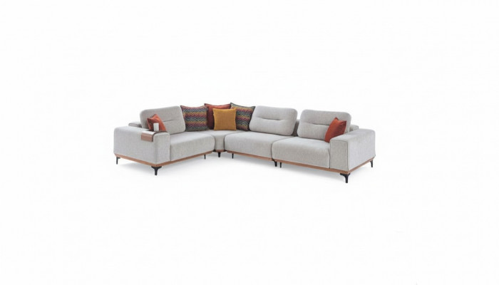 Wäiss Eckplanzsofa Modern L-Form Couche Wunnzëmmer Polstersofa Holzgestell