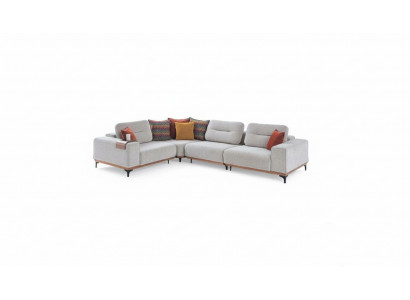 Wäiss Eckplanzsofa Modern L-Form Couche Wunnzëmmer Polstersofa Holzgestell