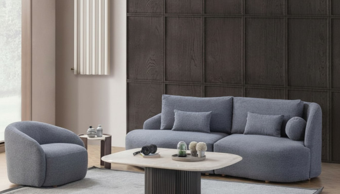 Komplett Wunnzëmmer Sitzgruppe Designer Dräisëtzer Canapé Fauteuil 2-Tlg