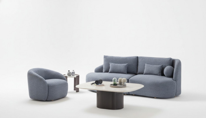 Komplett Wunnzëmmer Sitzgruppe Designer Dräisëtzer Canapé Fauteuil 2-Tlg