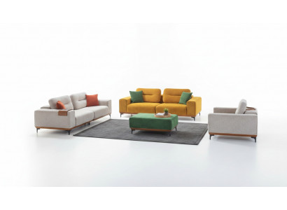 Grousst Wunnzëmmer Set 3 Textil Sofas Polsterhocker 3x Bäistelltiesch