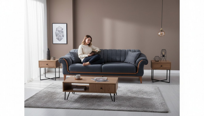 Svarzt stilvoll Drësëtzer moderne Canapé Wunnzëmmer Polstersofa nei.