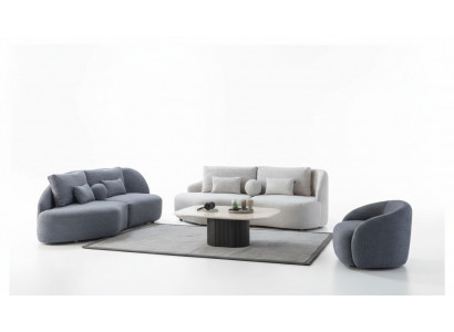 Grou-wäiss Wunnzëmmer Garnitur 3+3 Sëtzer Designer Textilsessel 3tlg