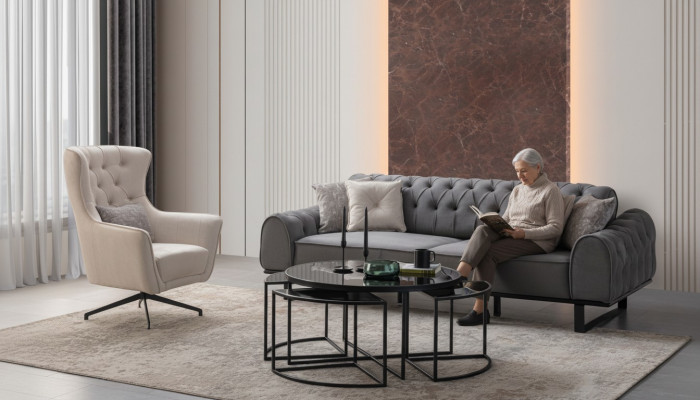 Groen Chesterfield Dräisëtzer Luxuriéise Polster Wäisse Fautteuil 2tlg Set