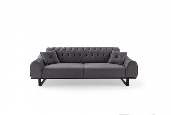 Grau Chesterfield 3-Sëtzer Edle Dreisëtzer Designer Wunnzëmmer Couch