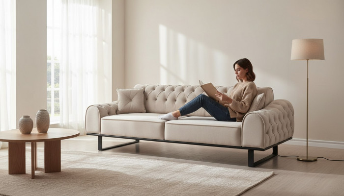 Exklusiv beige 3-Sëtzer Living Zëmmer Sofas Designer Luxus Couchen Nei