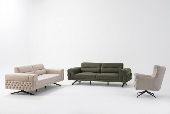 Däischtergréng Wunnzëmmer Exklusiv Couch-Garnitur 2x 3-Sëtz Een-Sëtz Sofa