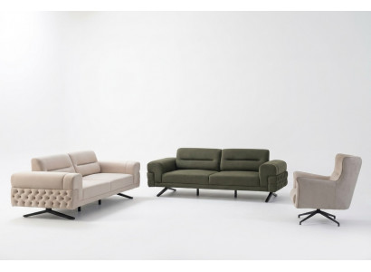 Däischtergréng Wunnzëmmer Exklusiv Couch-Garnitur 2x 3-Sëtz Een-Sëtz Sofa