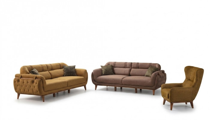 Chesterfield Faarw Garnitur Wunnzëmmer Sofasen 2x Dräisëtzer Fotell Miwwelen
