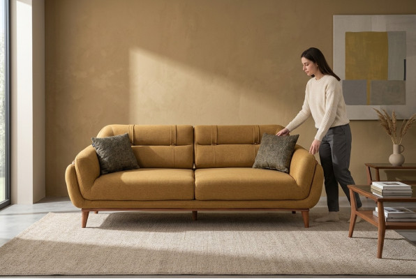 Braune Polstersofa Textilcouch Wunnzëmmer Sëtz Exklusiver Dräisëtzer