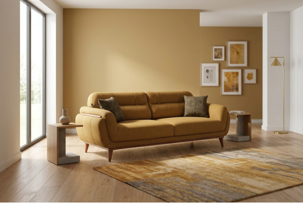 Braune Polstersofa Textilcouch Wunnzëmmer Sëtz Exklusiver Dräisëtzer