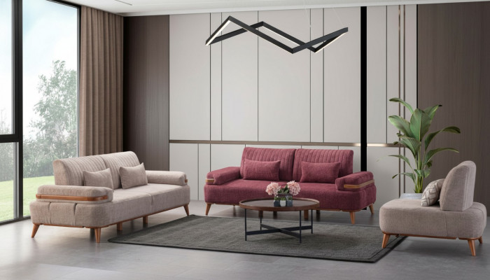 Beige-rosa Sofagarnitur Exklusiven Dräisëtzer Polster 3-Sëtzer Engsëtzer