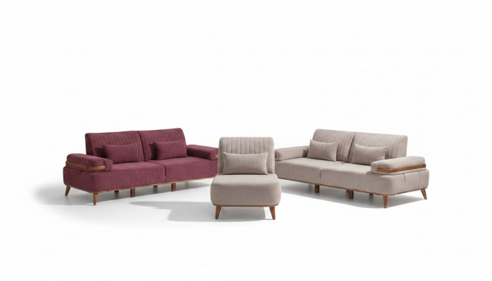Beige-rosa Sofagarnitur Exklusiven Dräisëtzer Polster 3-Sëtzer Engsëtzer