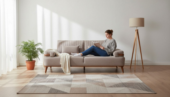 Designer Beige 3-Sëtzer Sofa Wunnzëmmer Holzgestell Luxuriéis Canapé