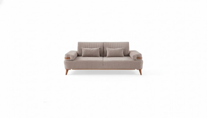 Designer Beige 3-Sëtzer Sofa Wunnzëmmer Holzgestell Luxuriéis Canapé