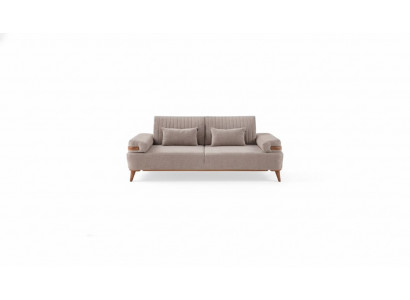 Designer Beige 3-Sëtzer Sofa Wunnzëmmer Holzgestell Luxuriéis Canapé