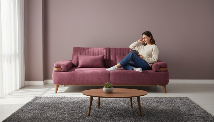 Wunnzëmmer Rosa 3-Sëtzer Modernen Dräisëtzer Luxus Polster Canapé