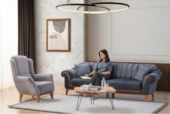 Blo-Gro Wohnzëmmer Sëtzgrupp Stilvollen 3-Sëtzer Luxus Fauteuil 2stéckeg