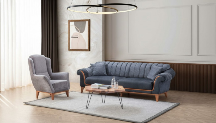 Blo-Gro Wohnzëmmer Sëtzgrupp Stilvollen 3-Sëtzer Luxus Fauteuil 2stéckeg