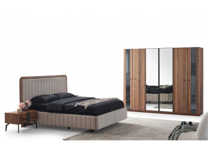 Exklusivt Schlofzëmmer Set Bett 2x Nuetsschränkchen an Kleederschaf 4 Deeler.
