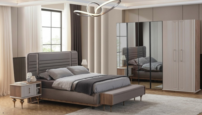 Exklusiv Schlofkummerbett Glasschaf Holz Nuechtktiisch 4-Deeler Luxus Set