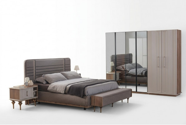 Exklusiv Schlofkummerbett Glasschaf Holz Nuechtktiisch 4-Deeler Luxus Set