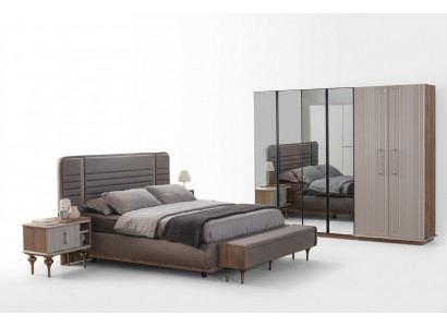 Exklusiv Schlofkummerbett Glasschaf Holz Nuechtktiisch 4-Deeler Luxus Set