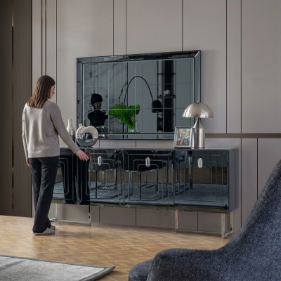 Grau Iesszëmmer Miwwelen Glasspigel Designer Edelstol Anrichte Luxus Set
