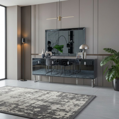 Grau Iesszëmmer Miwwelen Glasspigel Designer Edelstol Anrichte Luxus Set