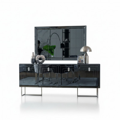 Grau Iesszëmmer Miwwelen Glasspigel Designer Edelstol Anrichte Luxus Set