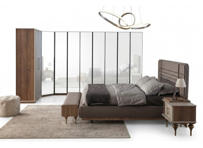 Designer Schlofzëmmer Set Duebelbett 2x Nuetsdëscher Wénkelskaf 4téileg