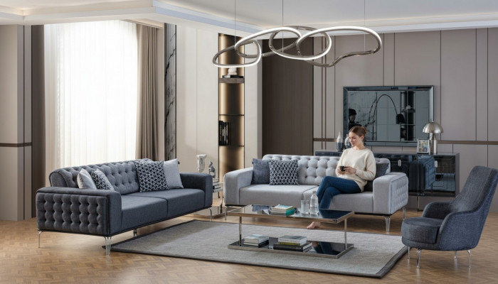 Chesterfield Gro Sofa-Set Wunnzëmmer Couchen Dräisëtzer + Fautteuil
